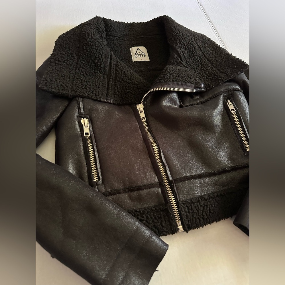 Unif Black Sabbath Faux Leather Sherpa Moto Jacket small - Picture 5 of 7